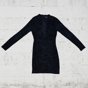 Windsor Black Velvet Floral Embossed Velour Deep V Bodycon Dress Size Medium
